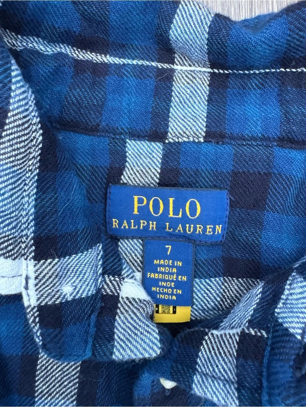 Ralph Lauren Girl Plaid Motif Flannel ShirtDress 100% Cotton In Blue Size 7